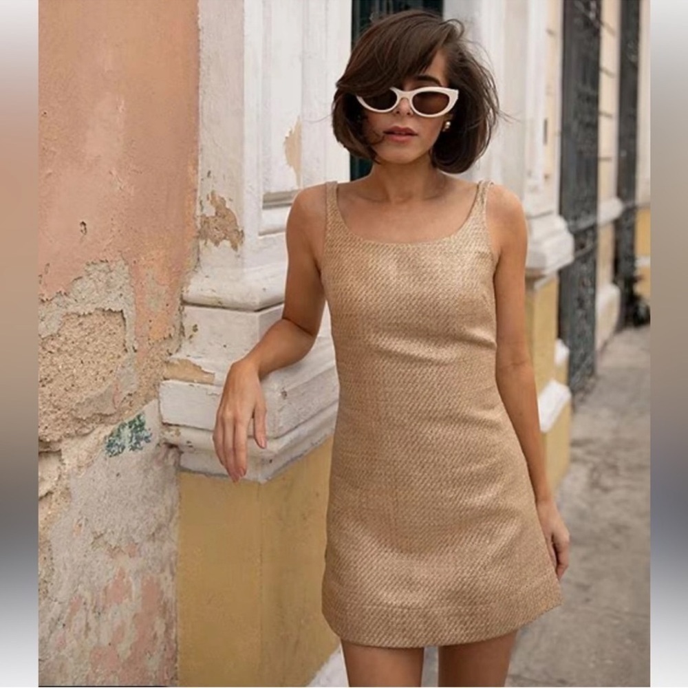 Antonio Melani X The Style Bungalow Manana Mini Raffia Dress NWT Natural $199
